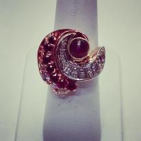 14kt pink and white gold set with diamonds and rubies. Circa 1940