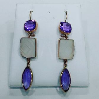 14Kt yellow gold earrings set with amethyst and crystal