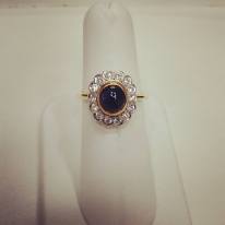 14Kt white and yellow gold set with cab sapphire and diamonds,circa 1940