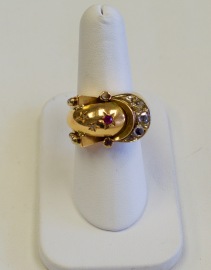 Platinum and 18kt yellow gold ring set with old cut diamond and rose cut diamonds circa 1880